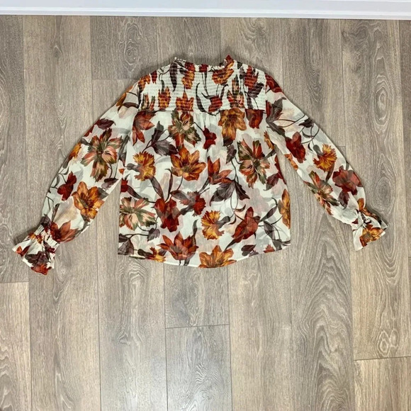 Zara Women’s Blouse Fall Leaf Ruffle Long Sleeve Peasant Flutter Sleeve Sheer M - Picture 15 of 16